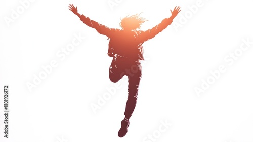 Silhouette of a person jumping with arms outstretched, celebrating success or freedom. photo