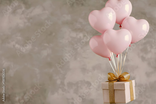 heart shaped balloons  in concept of valentine day on 14 February 2025 with pink and red heart gift love rose romance romantic things with background photo