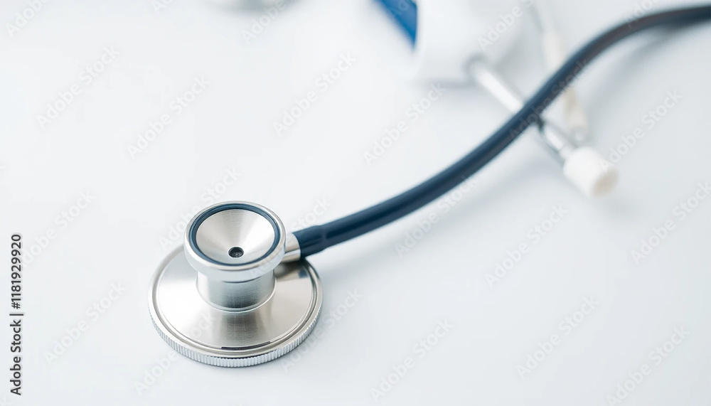 Close-Up of a Medical Stethoscope on a White Background Close-Up of a Medical Stethoscope on a White Background