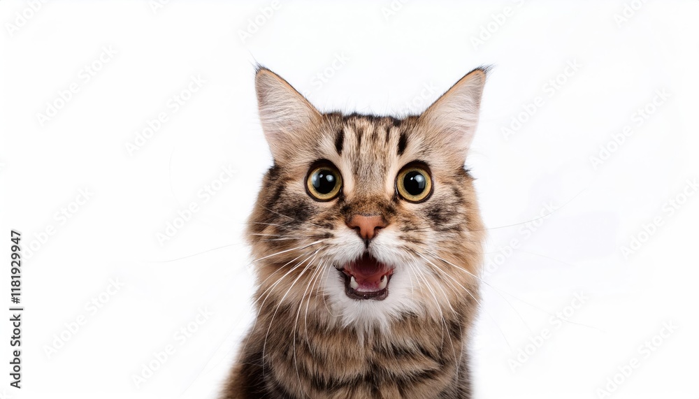 Angry and surprised cat isolated on white background with a funny and excited expression Angry and surprised cat isolated on white background with a funny and excited expression