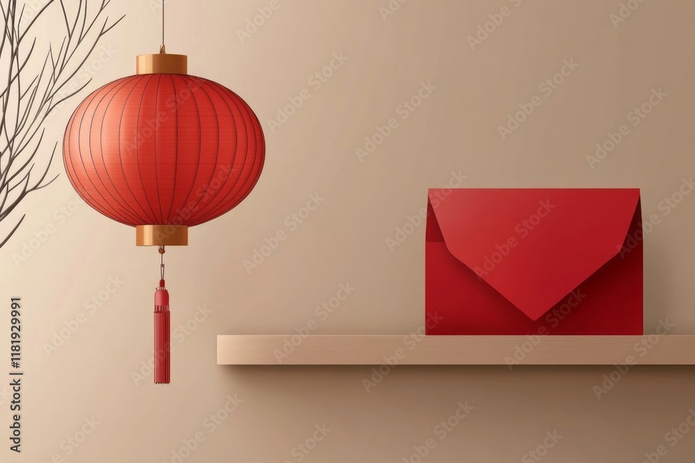 vector background Chinese New Year with lantern and Chinese New Year red envelope , Lunar New Year, Spring Festival 