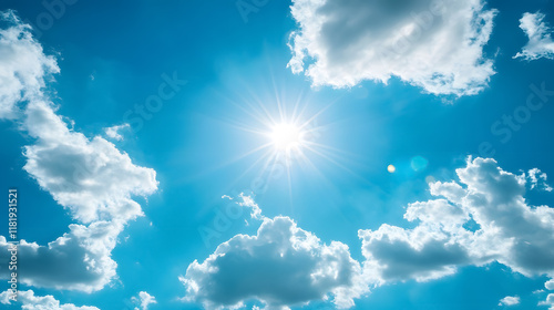 A clear blue sky with the sun shining brightly.