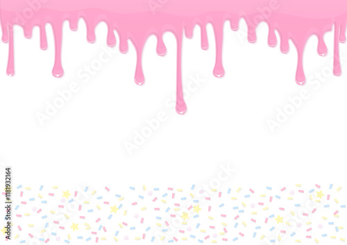 Pink icing and sprinkles on white background