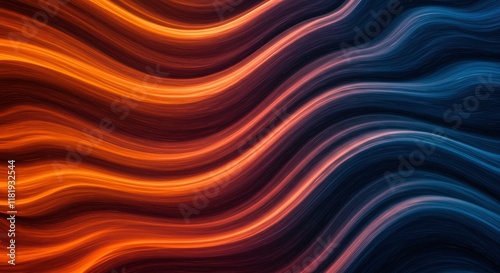 Abstract Waveform:  A mesmerizing blend of fiery orange and deep blue waves creates a dynamic and visually striking abstract artwork. Perfect for backgrounds, website banners.