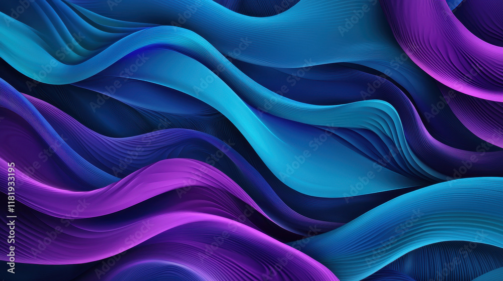 Fototapeta premium Vibrant abstract waves in blue and purple create dynamic visual flow