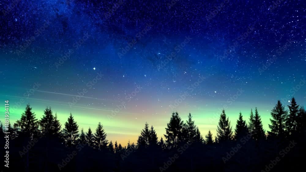 forest and beautiful sky with stars, background with copy space forest and beautiful sky with stars, background with copy space