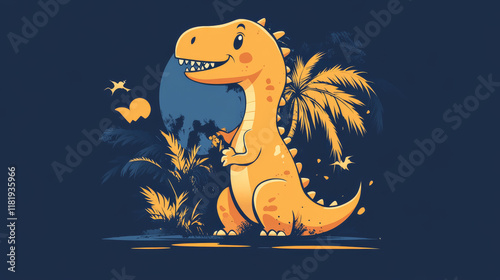 Dinosaur quote, always be yourself unless you can be a dinosaur, t-shirt print or poster vector typography. Funny dino animal quote with cartoon cute melanorosaurus character and prehistoric palm tree photo