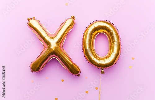 Pink XO and Heart Balloons on Pastel Background – Love and Valentine’s Day Theme

