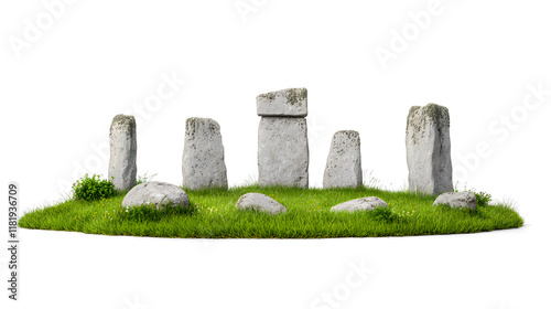 Ancient stone monument landscape isolated on white background photo