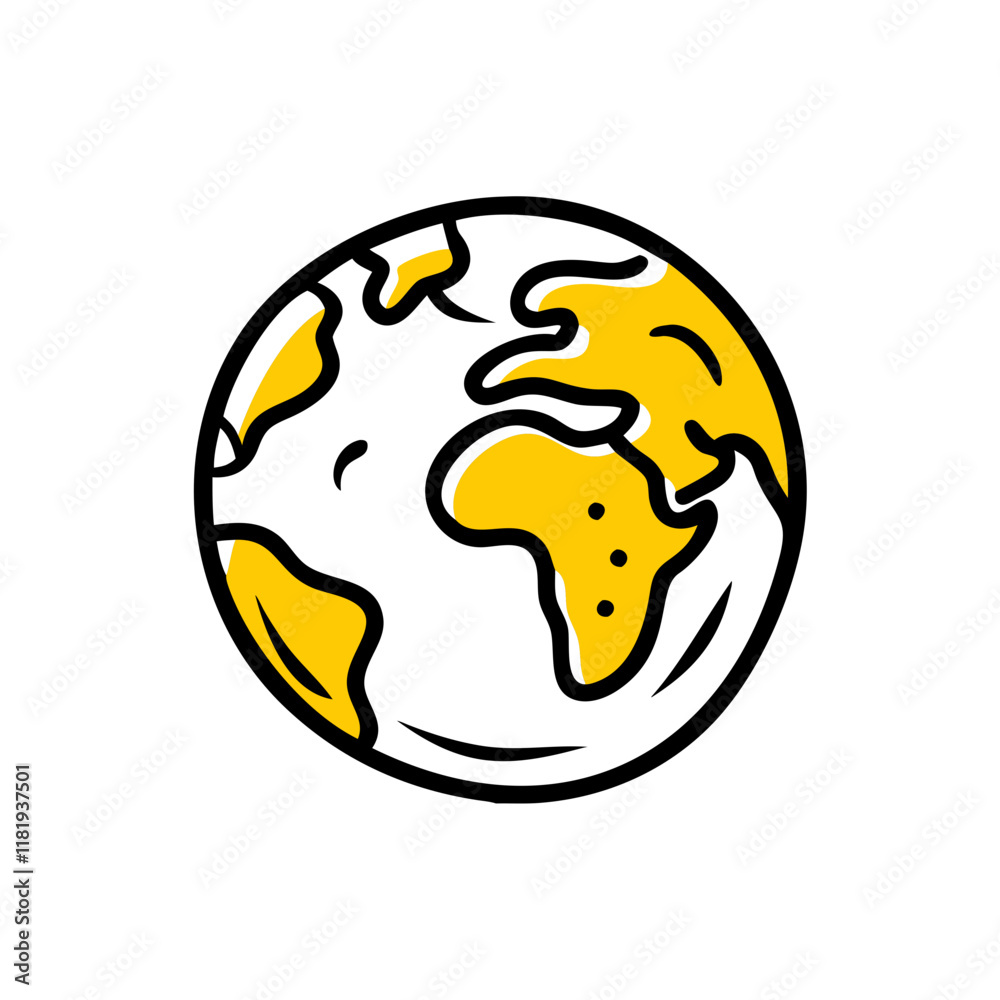Clean Earth Icon with Bold Outlines and Yellow Highlights Clean Earth Icon with Bold Outlines and Yellow Highlights