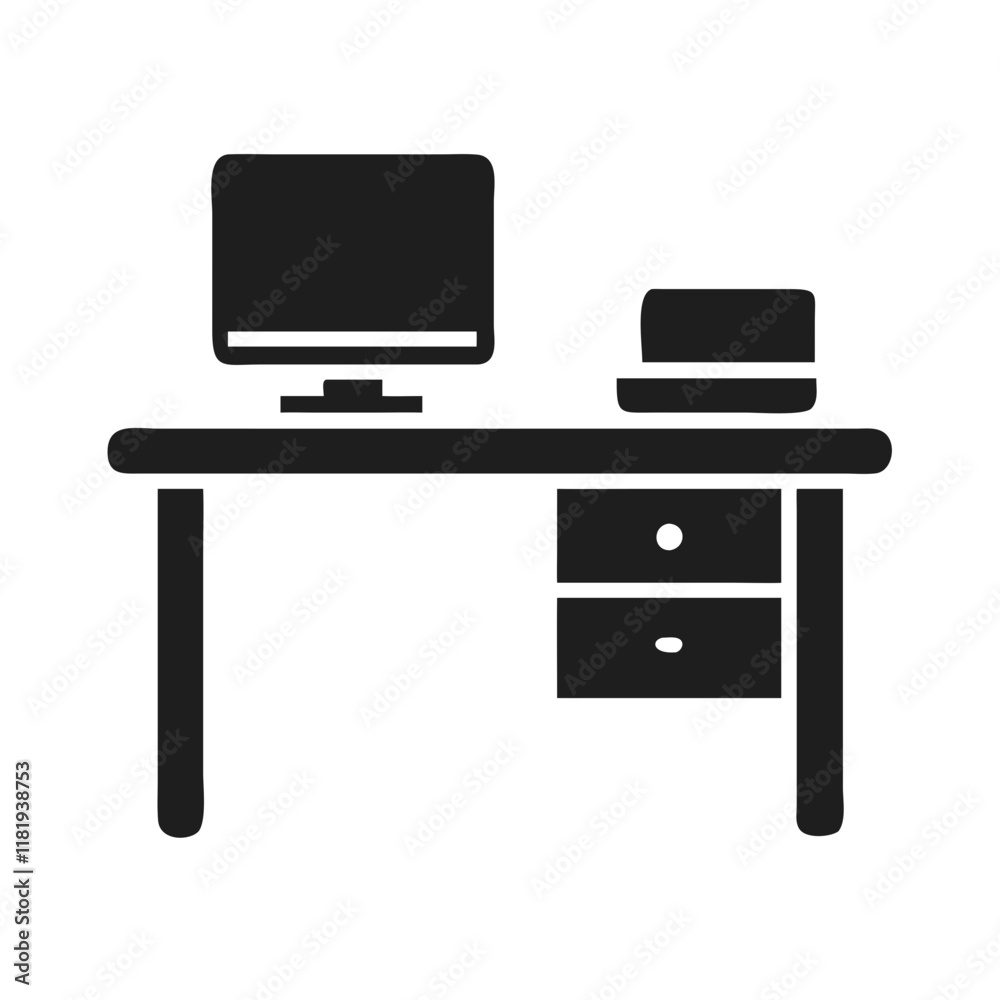 Stock Workspace Icon: Minimalist Desk with Computer and Light Stock Workspace Icon: Minimalist Desk with Computer and Light