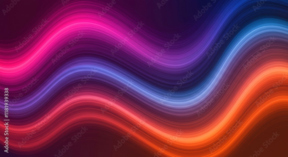 Fototapeta premium Abstract Wavy Neon Lines: Dynamic and vibrant, this abstract background features flowing, neon-like lines in shades of pink, blue, and orange, creating a mesmerizing and contemporary aesthetic.