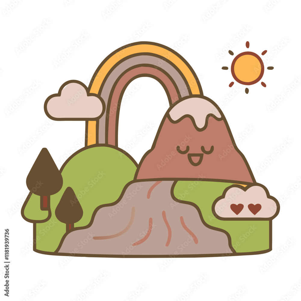 Fototapeta premium Mountain and Rainbow Vector: Nature-Inspired Landscape Illustration
