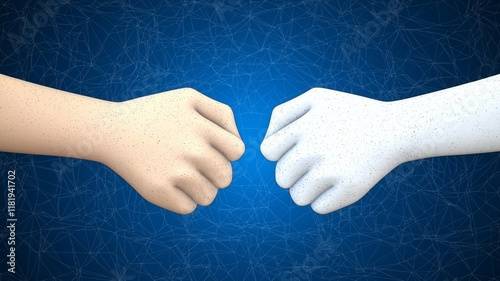 Fists of different skin tones representing partnership and growth in tech driven world. This symbolizes collaboration and unity in innovation photo