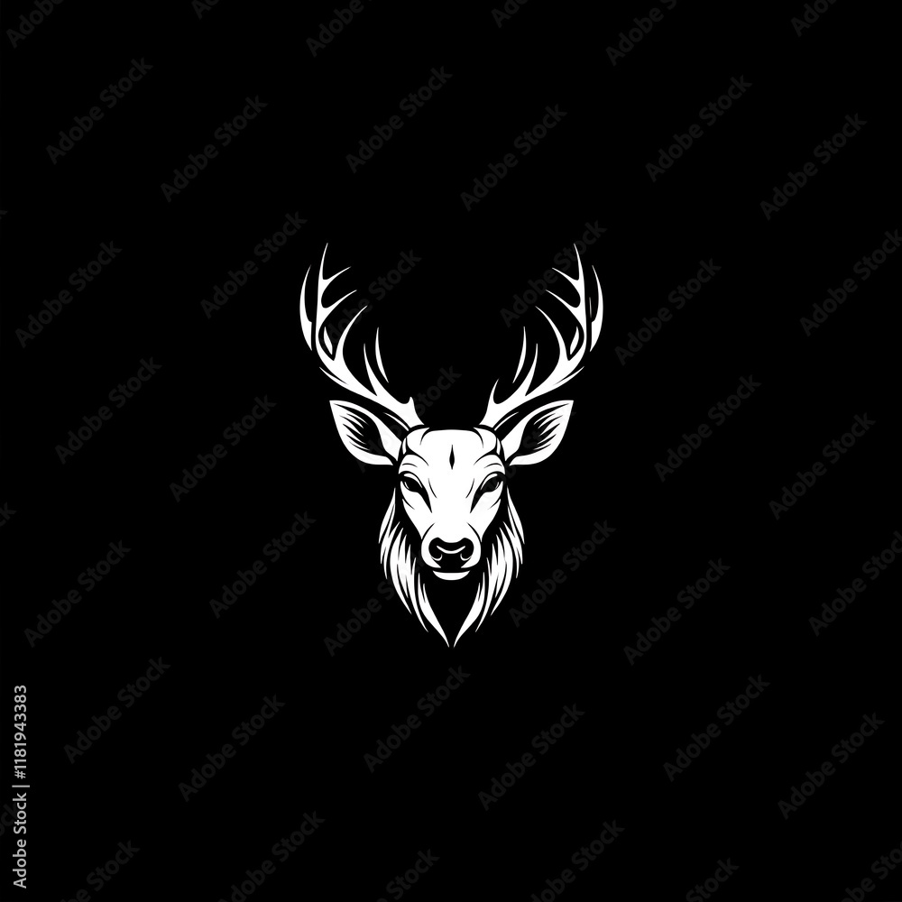 Two black silhouette deer heads with antlers, perfect for logo design or graphic element. Two black silhouette deer heads with antlers, perfect for logo design or graphic element.