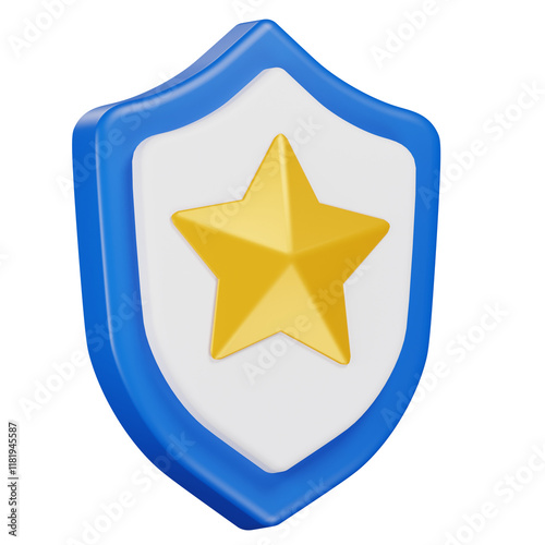 3d Shield protected icon with star sign