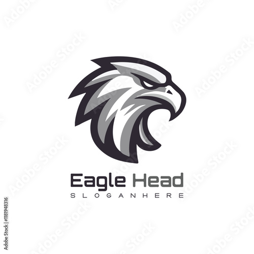 Detailed vector illustration of an eagle head with a fierce and determined expression, perfect for logos or designs.
