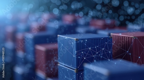 Modern Shipping Containers with Digital Network Overlay