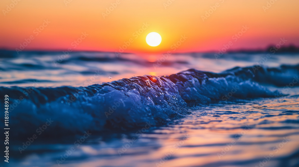 Fototapeta premium Vibrant Sunset Over Calm Ocean Waves With Colorful Reflections