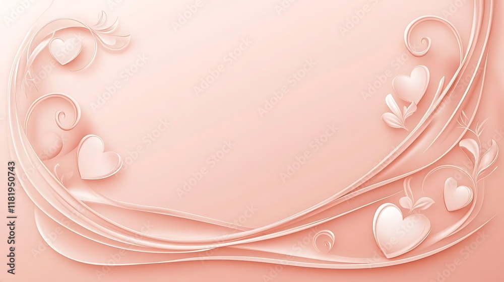 Pink Hearts and Swirling Floral Design Background Pink Hearts and Swirling Floral Design Background