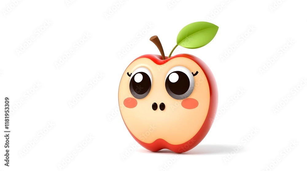 Obraz premium one cute cartoon apple on light background for celebrating fresh produce