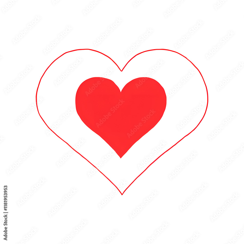 Red heart with heart outline on white background Red heart with heart outline on white background
