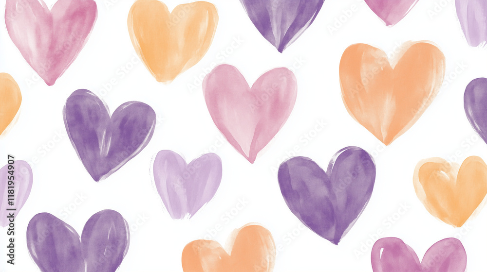 valentines day simple hand drawn hearts pattern in lavender and peach on white background valentines day simple hand drawn hearts pattern in lavender and peach on white background