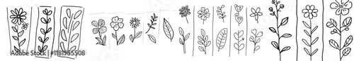 A set of four monochrome bookmarks featuring floral doodles for coloring