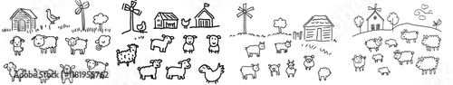 Modern farm animals and rural landscape coloring for adults