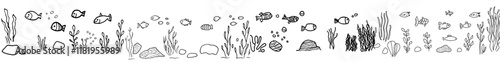 decorative fishes and seaweed for your coloring book