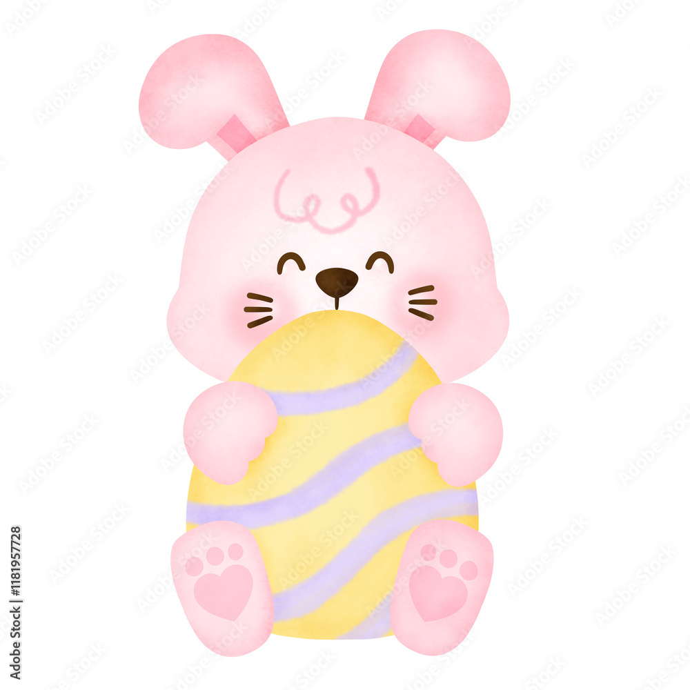 Fototapeta premium Cute Bunny Holding green Egg Illustration