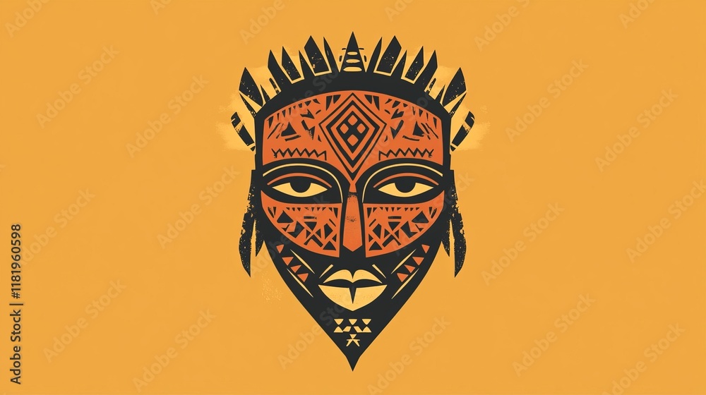 Ancient African Mask Symbol in Bold Earthy Tones with Stylized Features Ancient African Mask Symbol in Bold Earthy Tones with Stylized Features
