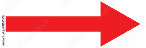 Long red arrow icon vector pointing right. Arrow shape element. Bold arrow icon. large size red long arrow.