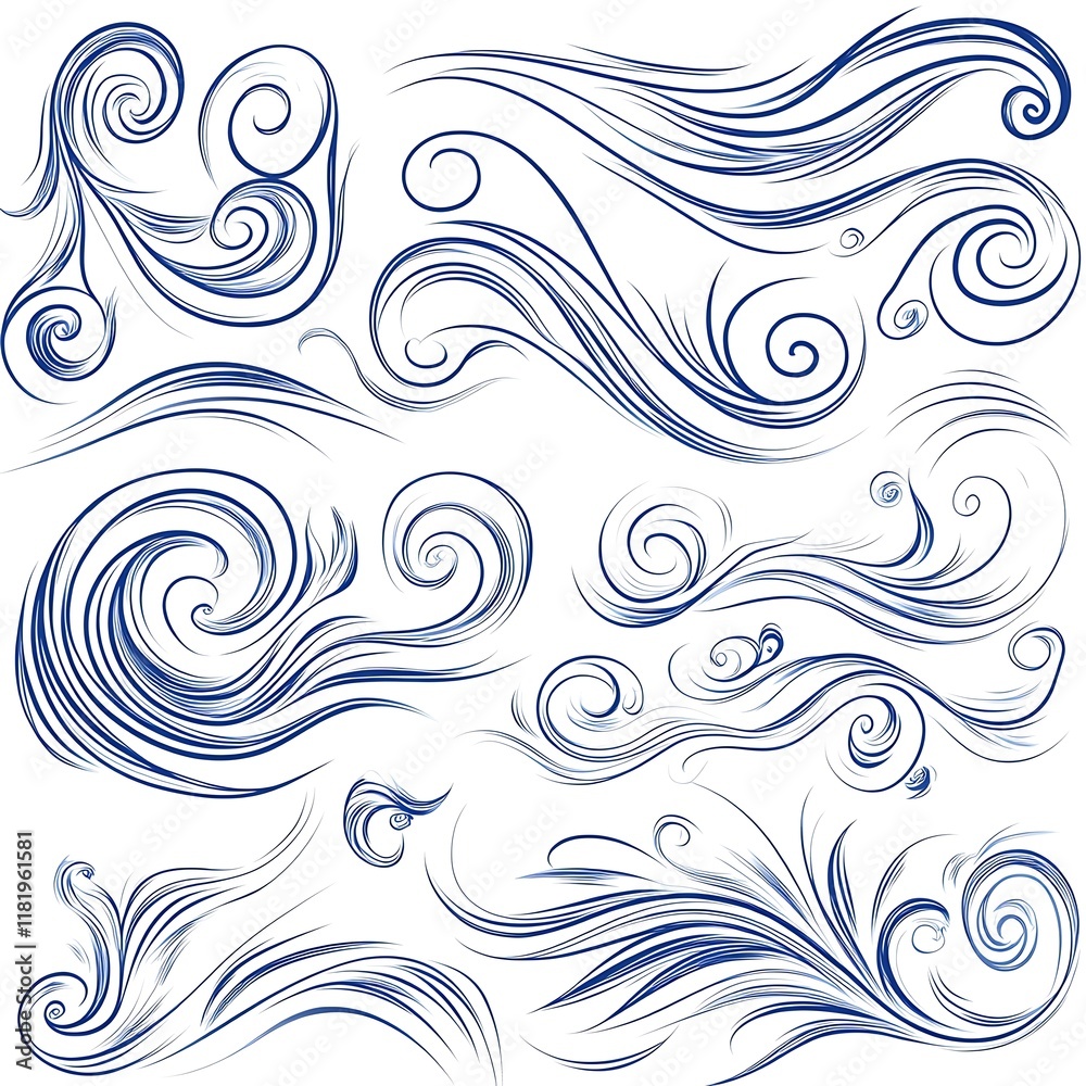 Set of Decorative Wind or Flow Design Elements Set of Decorative Wind or Flow Design Elements