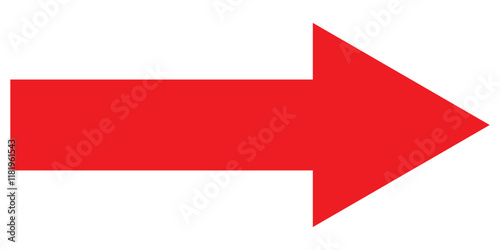 Long red arrow icon vector pointing right. Arrow shape element. Bold arrow icon. large size red long arrow.
