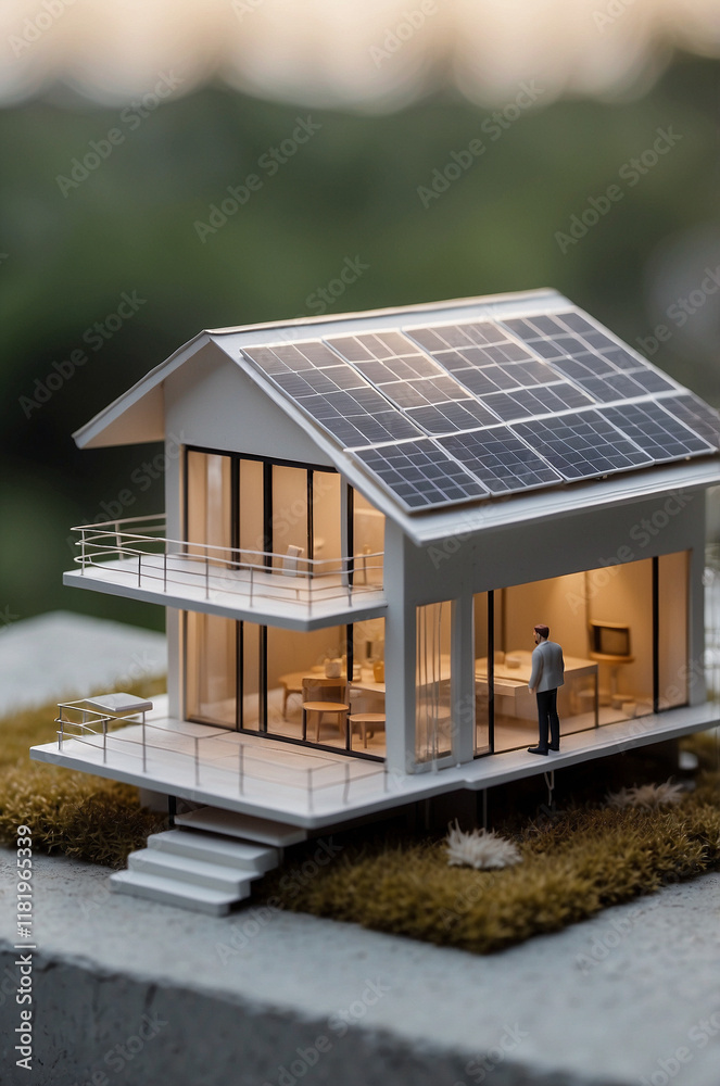 Model of a house with solar panels on the roof Model of a house with solar panels on the roof
