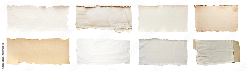Fototapeta premium PNG Vintage torn paper textures collection, isolated element set, transparent background