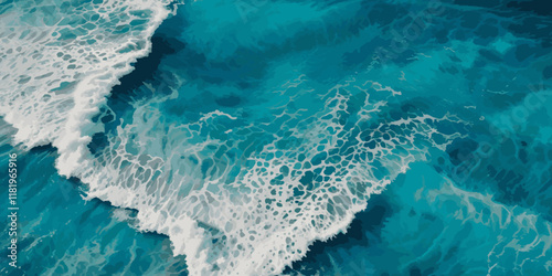 Vector watercolor ocean wave line blue and white background. Ocean sea art with natural template. Seamless soft blue ocean pattern wave water background.