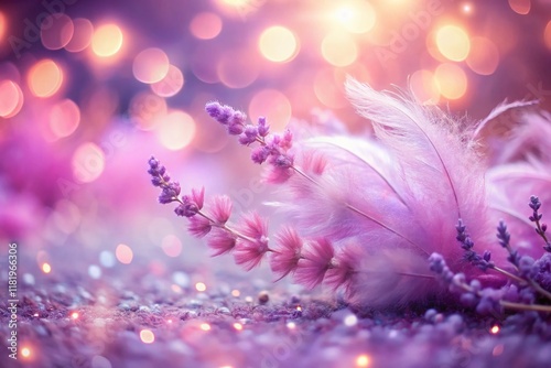 Pink Textured Background with Lavender and Feathers - Bokeh Effect Stock Photo