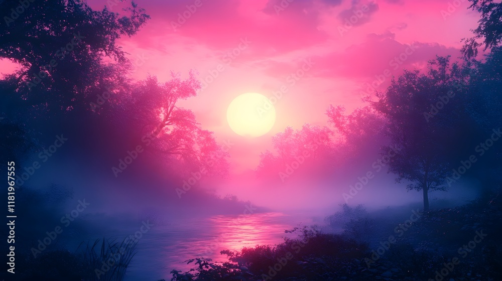Hazy cinematic glow blending vibrant colorful tones with gradients in a serene mystical natural landscape scene Hazy cinematic glow blending vibrant colorful tones with gradients in a serene mystical natural landscape scene