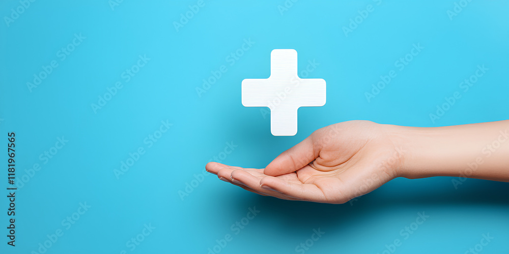 Virtual Plus Icon in Hand: Symbol of Growth and Success Virtual Plus Icon in Hand: Symbol of Growth and Success