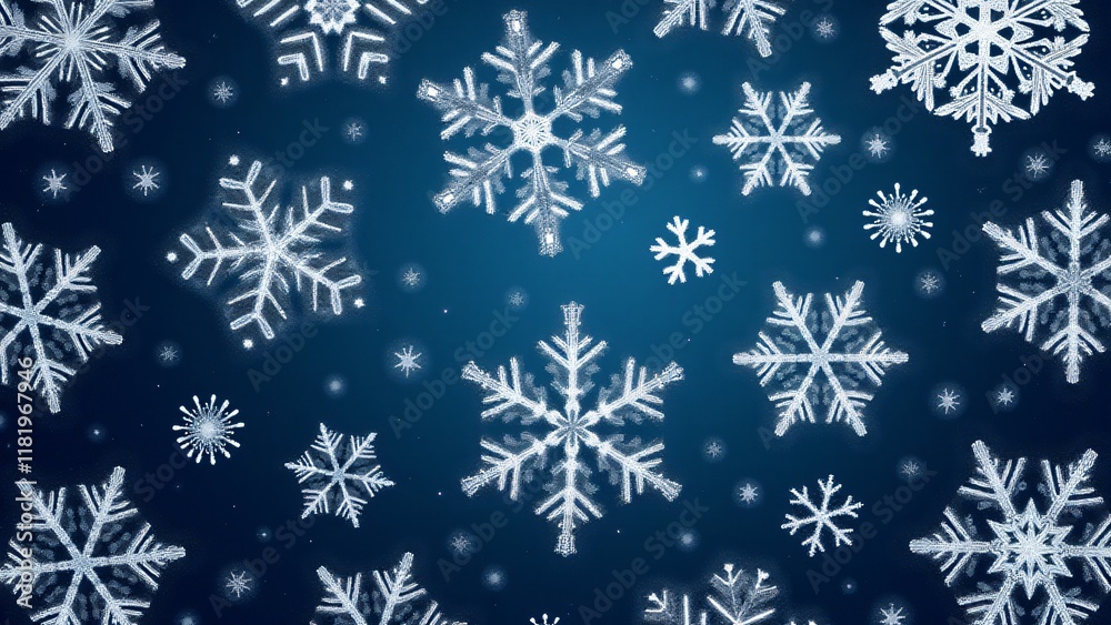 A seamless snowflake pattern with intricate designs and frosty textures. Symmetrical flakes vary in size over a gradient winter sky background, exuding a serene and magical icy charm. A seamless snowflake pattern with intricate designs and frosty textures. Symmetrical flakes vary in size over a gradient winter sky background, exuding a serene and magical icy charm.