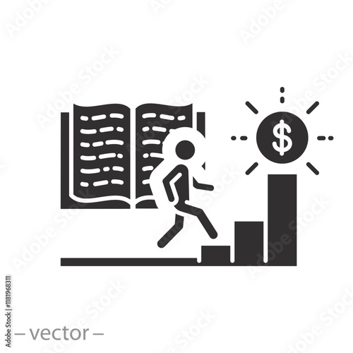 business research, education human for capital growth icon, economic development, progress career, flat vector illustration