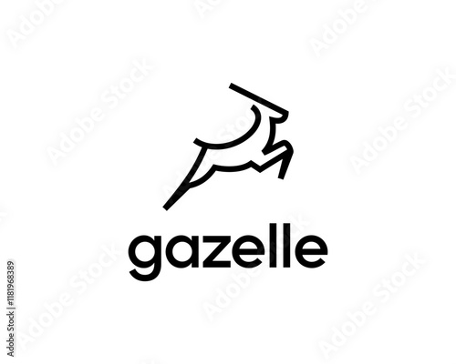 Gazelle Deer Antler Antelope Jump Line Art Simple Minimalist Vector Logo Design Illustration