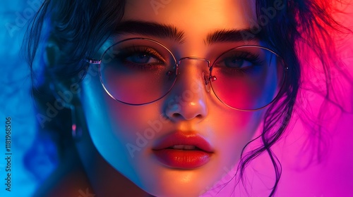 Mesmerizing cinematic inspired portrait featuring a woman s face with soft colorful gradient overlay effects creating a striking and visually captivating digital art piece photo