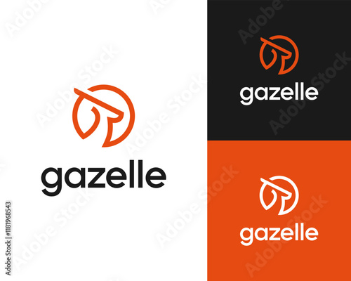 Gazelle Deer Antler Antelope Head Horn Circular Line Art Simple Vector Logo Design Illustration