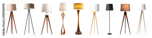 PNG Stylish tripod floor lamps collection, isolated element set, transparent background