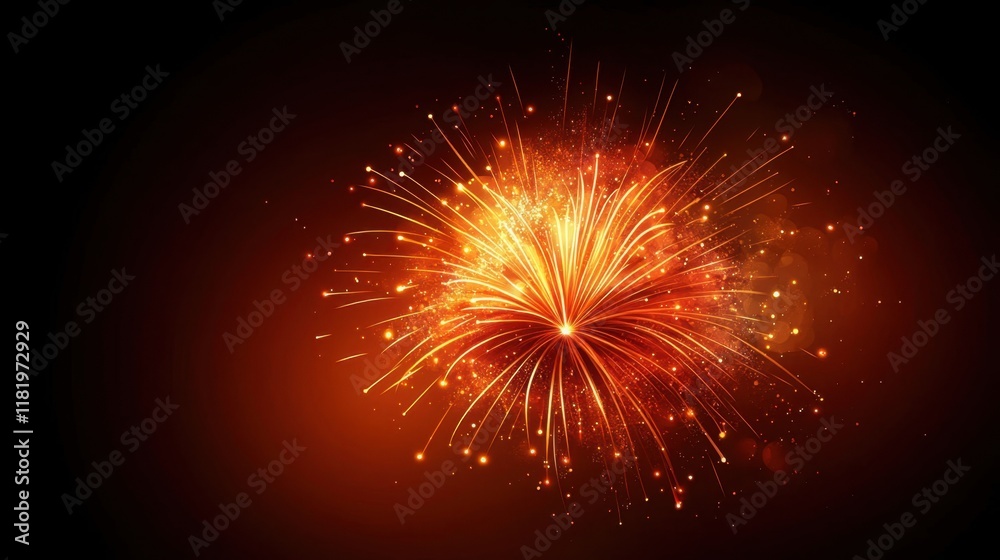 Vibrant Orange Firework Burst Illuminating Dark Background Vibrant Orange Firework Burst Illuminating Dark Background