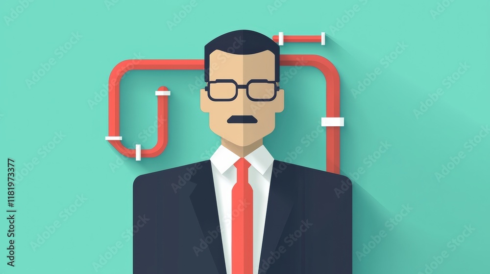 A professional man in a suit with glasses, surrounded by red pipes, symbolizing plumbing or infrastructure concepts. A professional man in a suit with glasses, surrounded by red pipes, symbolizing plumbing or infrastructure concepts.