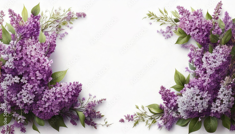 Obraz premium Kwiaty bzu z miejscem do wklejenia, białe tło. Generative AI